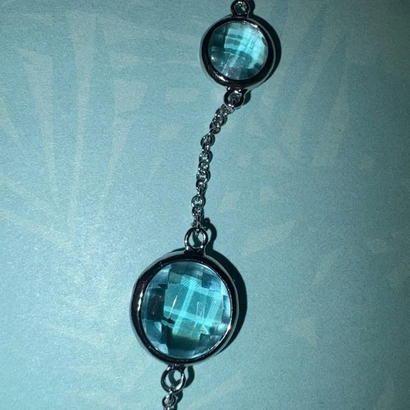 Vintage Sterling Silver 925  Blue Topaz Necklace 18 In 3 In Extender - Picture 5 of 6